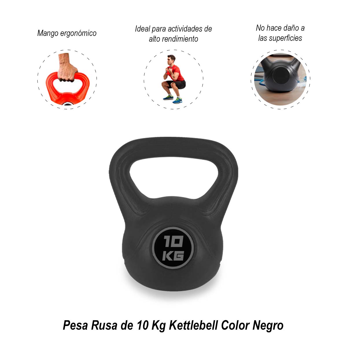 Pesa Rusa de 10kg Kettlebell Color Negro