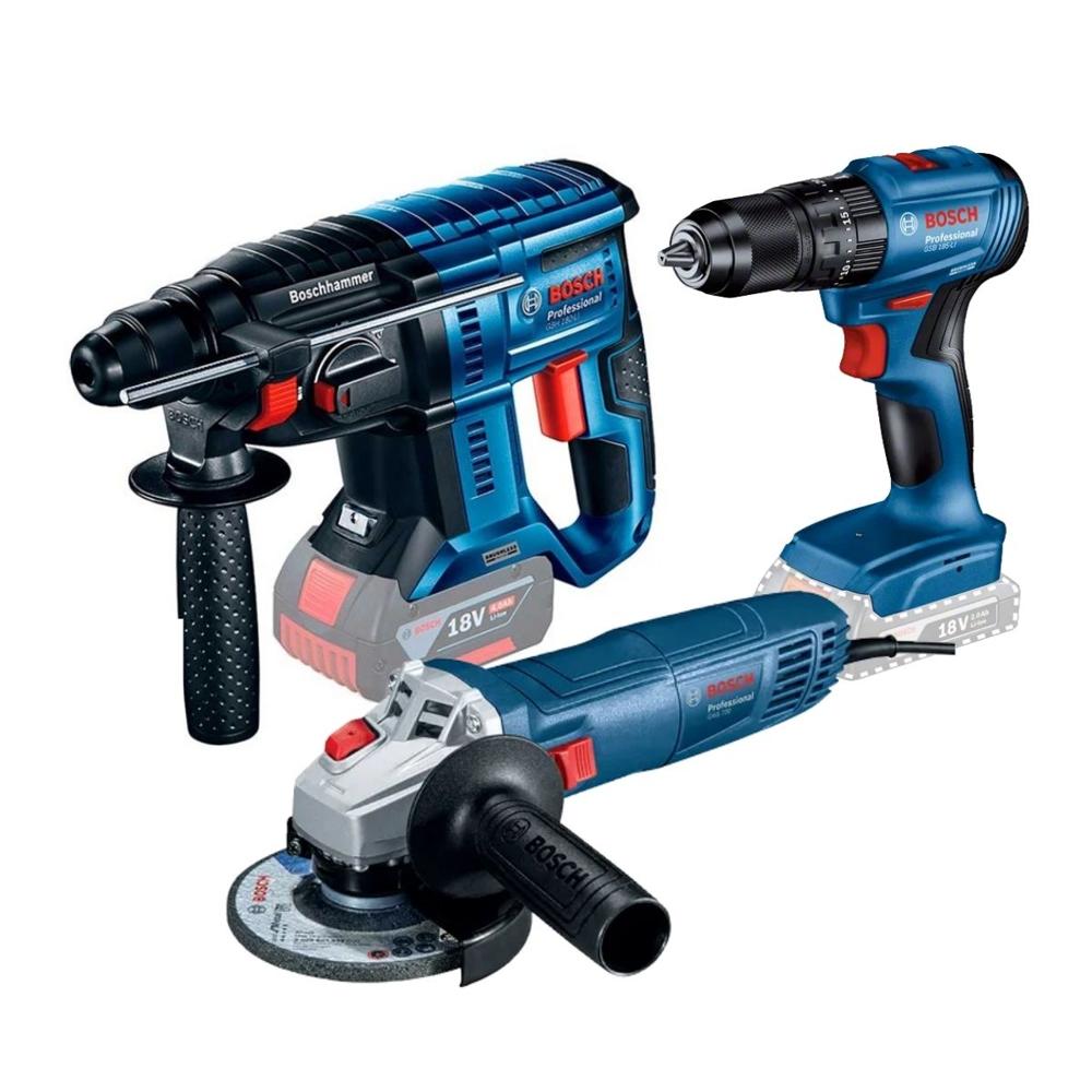 Rotomartillo GBH 180 + Taladro GSB 185 + Esmeril GWS 700 Bosch Rotomartillo GBH 180 + Taladro GSB 185 + Esmeril GWS 700 Bosch