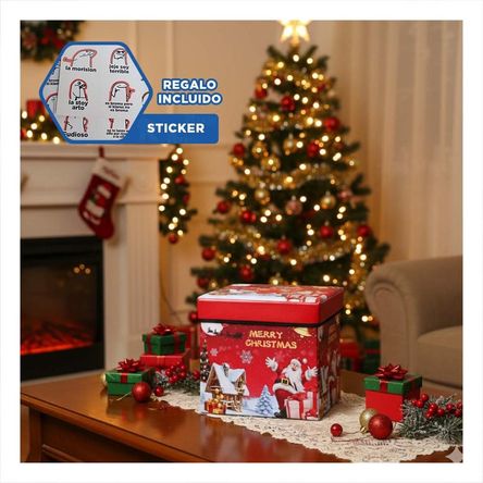 Caja con Tapa de Ciudad Papa Noel Roja Y+Regalo Stickers Caja con Tapa de Ciudad Papa Noel Roja Y+Regalo Stickers