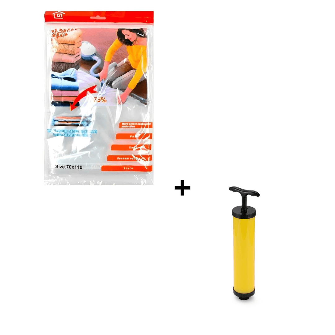 Combo Bolsas al Vacío 70 x 100 x 7 unidades + Succionador de Mano Portátil para Bolsas Compresoras a