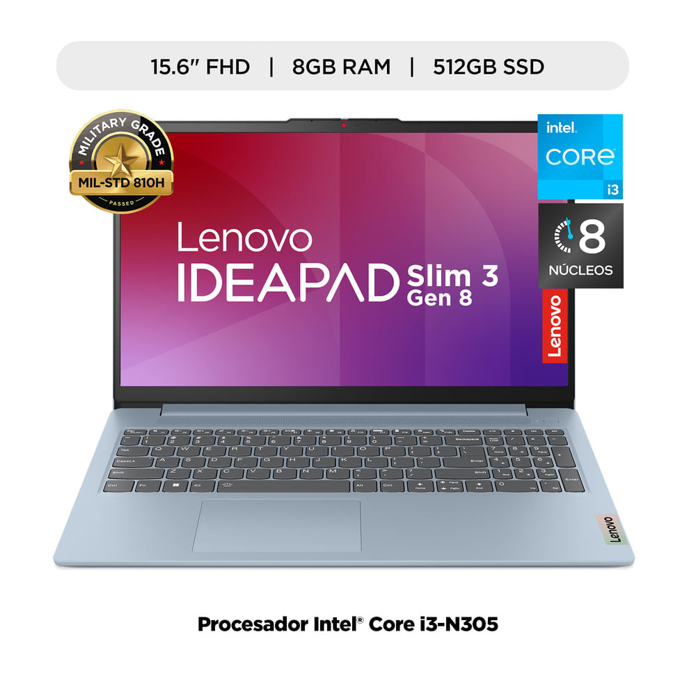 Laptop Lenovo Ideapad Slim 3 15IAN8 Intel Core i3 8GB 512GB 15.6"" W11 Gris
