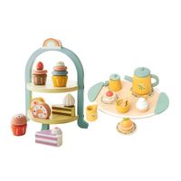 Set Juego de Té Amarillo de Madera con Soporte de Postres Montessori