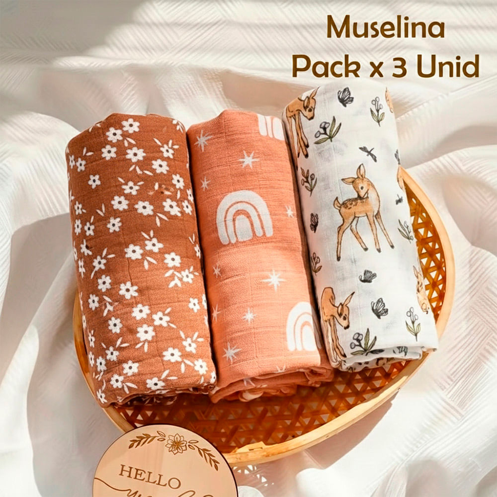 Manta Muselina para Bebé Algodón Pack x 3 Unidades SMT52