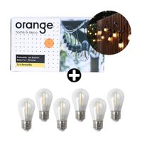 COMBO Guirnalda LED Gota 12 Focos Luz Cálida 7m para Exterior + Foco Vintage S14 E27 1W Luz Cálida Clear x 6 unidades Orange