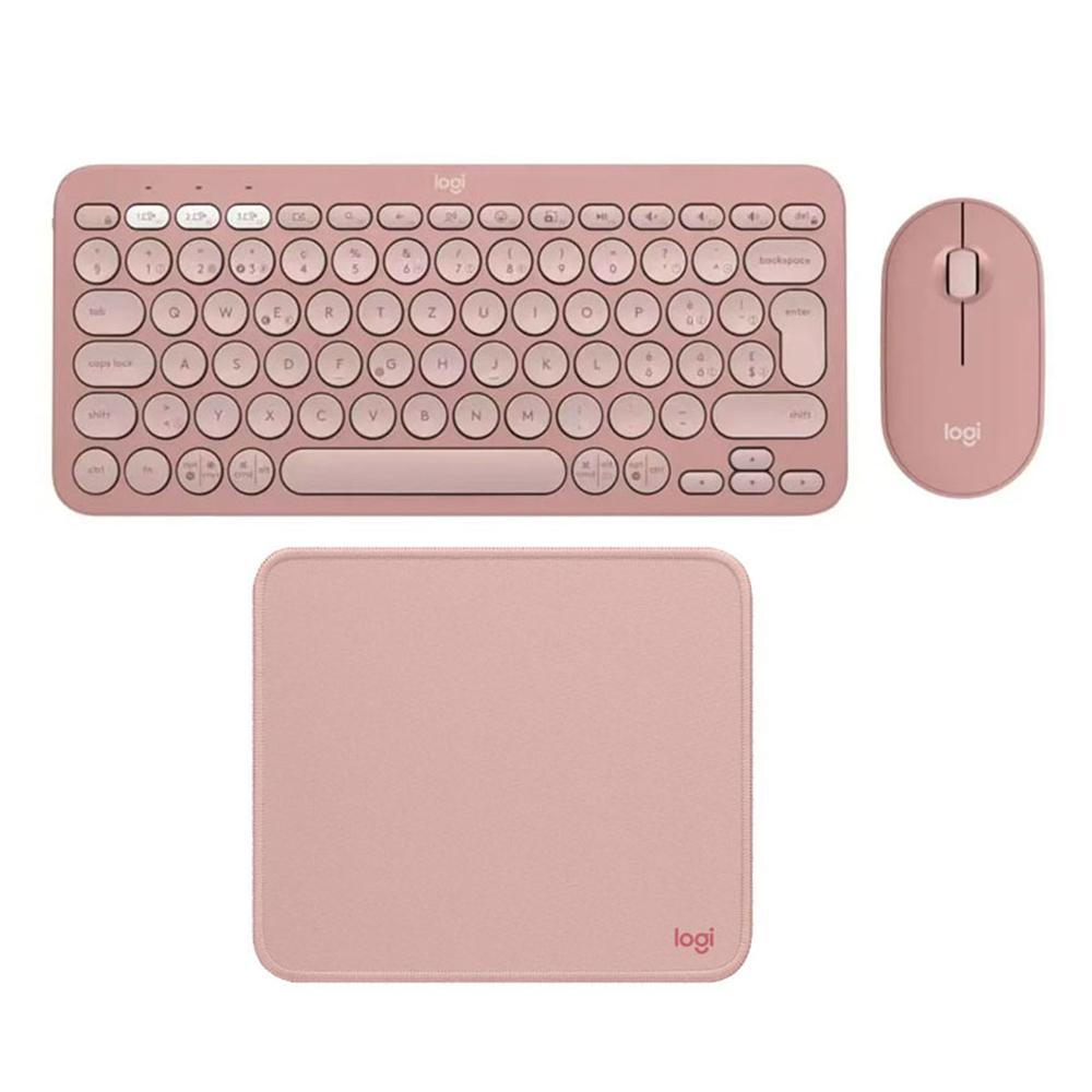 COMBO LOGITECH TECLADO K380S MOUSE M350S PAD MOUSE 200X230 ROSADO