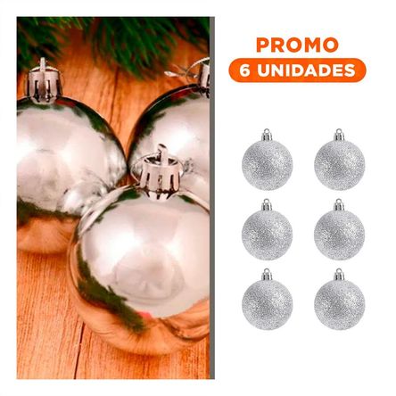 Pack6 Adorno Redondo con Diseño en Plateado Pack6 Adorno Redondo con Diseño en Plateado
