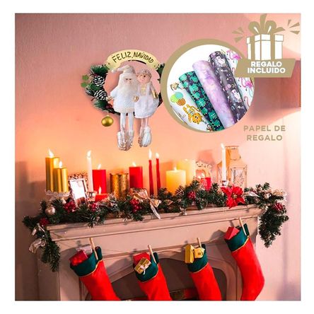 Corona Tradicional para Navidad en Blanco Y+Papel de Regalo Corona Tradicional para Navidad en Blanco Y+Papel de Regalo