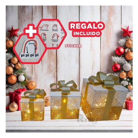 Caja con Sutil Toque Nevado Dorado Blanco Y+Regalo Stickers Caja con Sutil Toque Nevado Dorado Blanco Y+Regalo Stickers