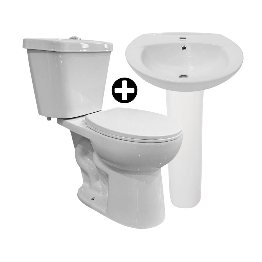 COMBO Baño Orange Blanco: Taza + Tanque + Asiento Gamma + Lavatorio Ártico + Pedestal Standard