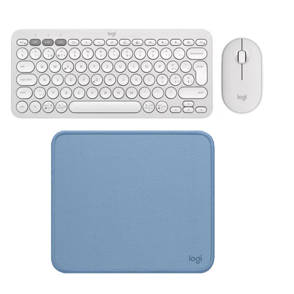 COMBO LOGITECH TECLADO K380S MOUSE M350S BLANCO PAD MOUSE 200X230 AZUL