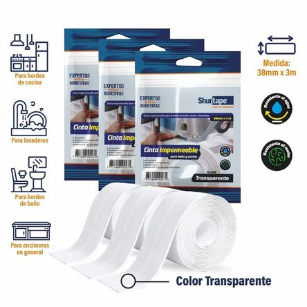 Cinta Impermeable Transp Pack x3 und - para baño y cocina 38mm x 3m