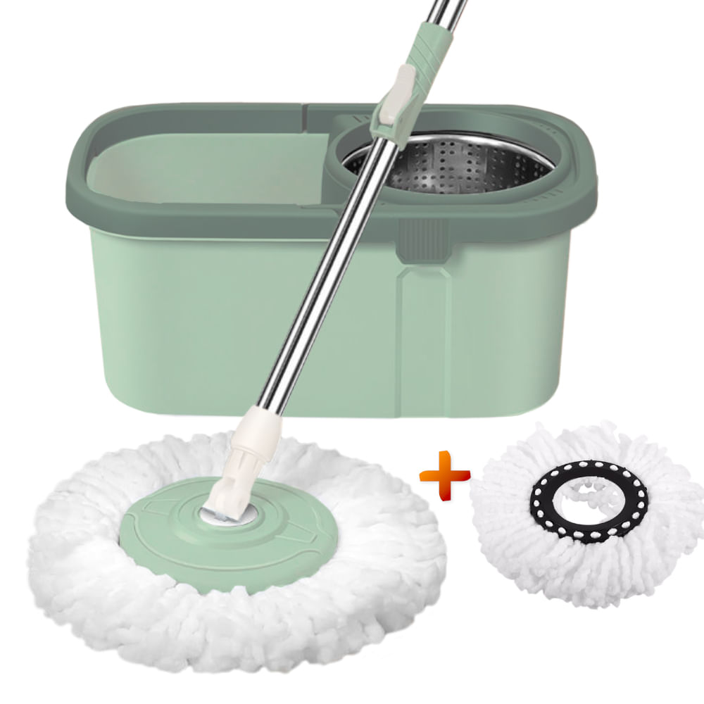 Balde Trapeador Giratorio con Escurridor y Mopas Verde