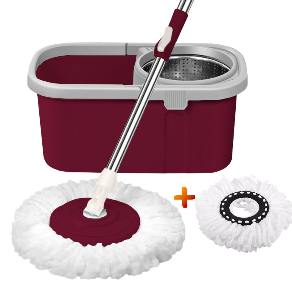 Balde Trapeador Giratorio con Escurridor y Mopas Guinda