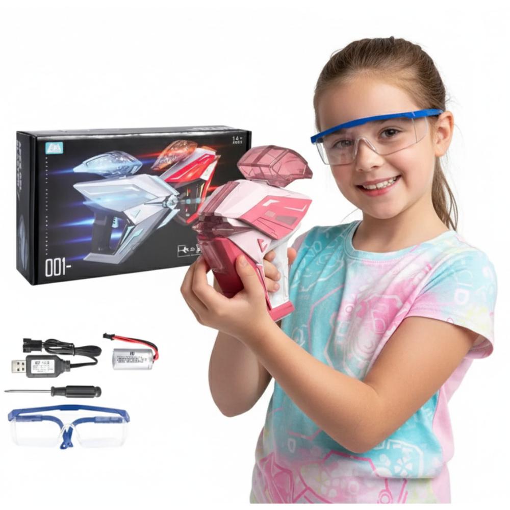 Pistola de Agua Futurista Juguete a Batería para Niños Accesorios Lanzador de Balines Hidrogel Rosa