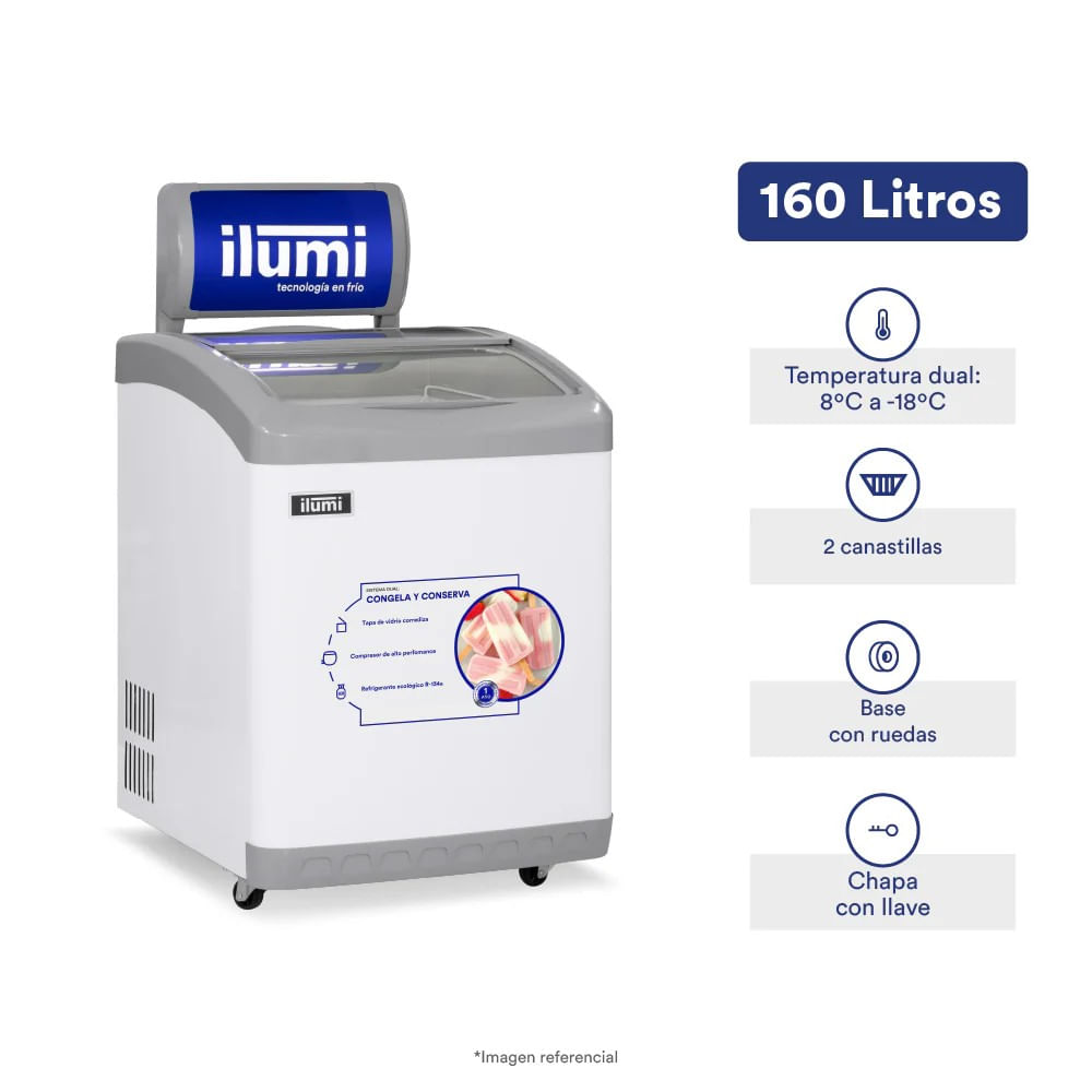 Ilumi TF-1600 Congelador 160L Tapa Vidrio