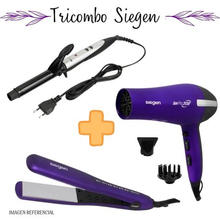 Tricombo Siegen Plancha Siegen SG-4750 - Rizadora  SG 2411de 25mm - Secadora Siegen SG-3130M