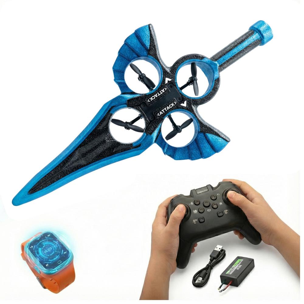 Avión Aerojet Dron Diseño Espada Juguete a Control Remoto y Sensor Manual para Niños con AccesoriosC
