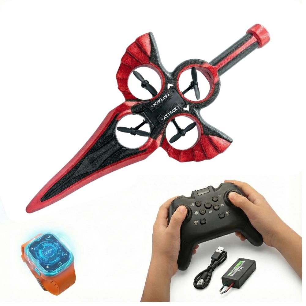 Avión Aerojet Dron Diseño Espada Juguete a Control Remoto y Sensor Manual para Niños con AccesoriosR