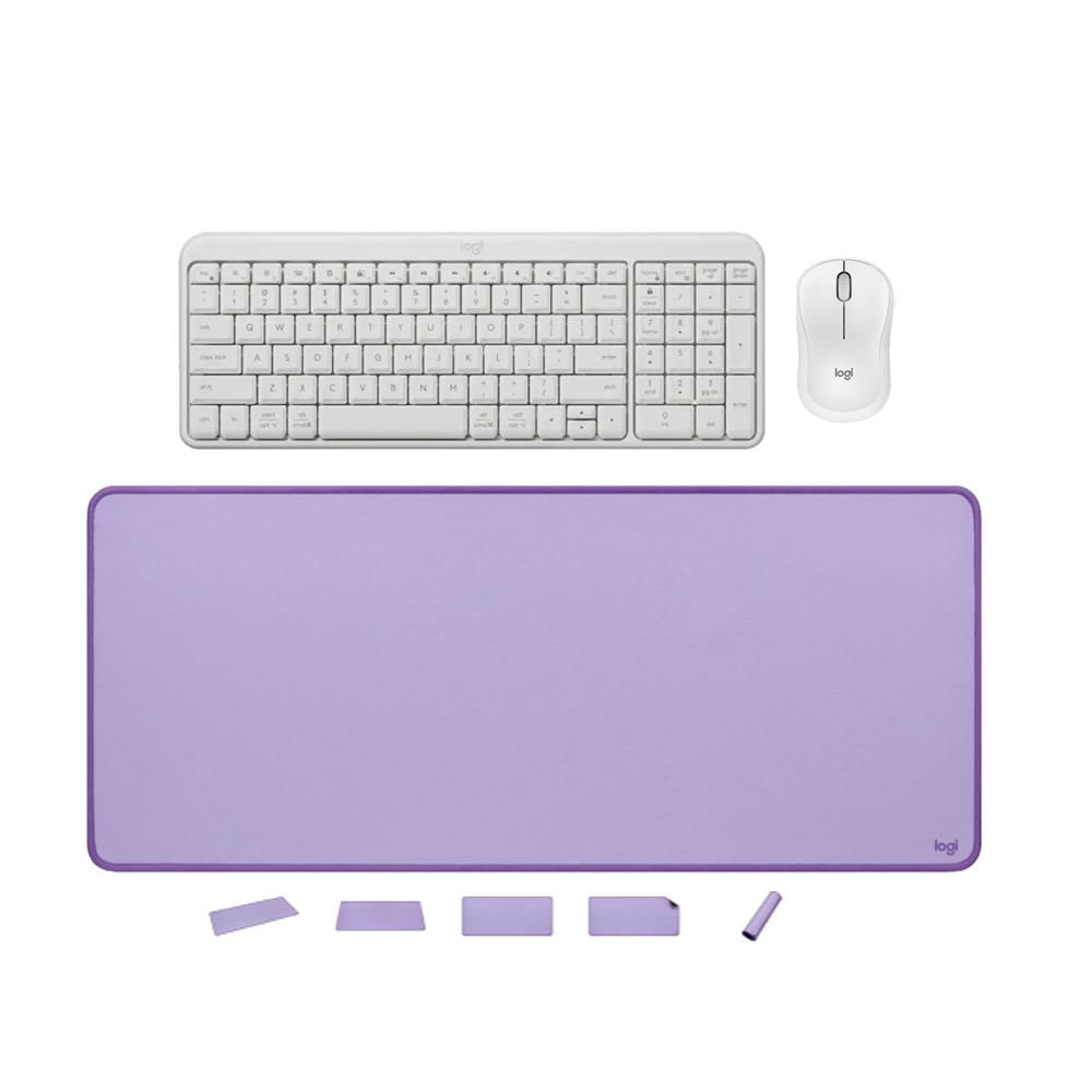 TECLADO Y MOUSE LOGITECH K250 MOUSE M240 BLANCO PAD MOUSE 30X70CM LILA