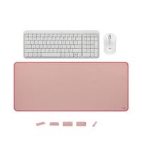 TECLADO Y MOUSE LOGITECH K250 MOUSE M240 BLANCO PAD MOUSE 30X70CM ROSADO