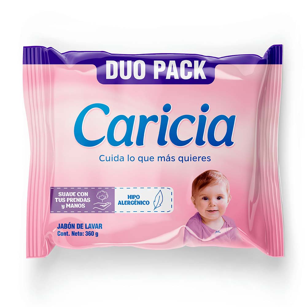 Jabón de Ropa Caricia Bebé 180gr x 2 unidades Rosa, Hipoalergénico, 360g