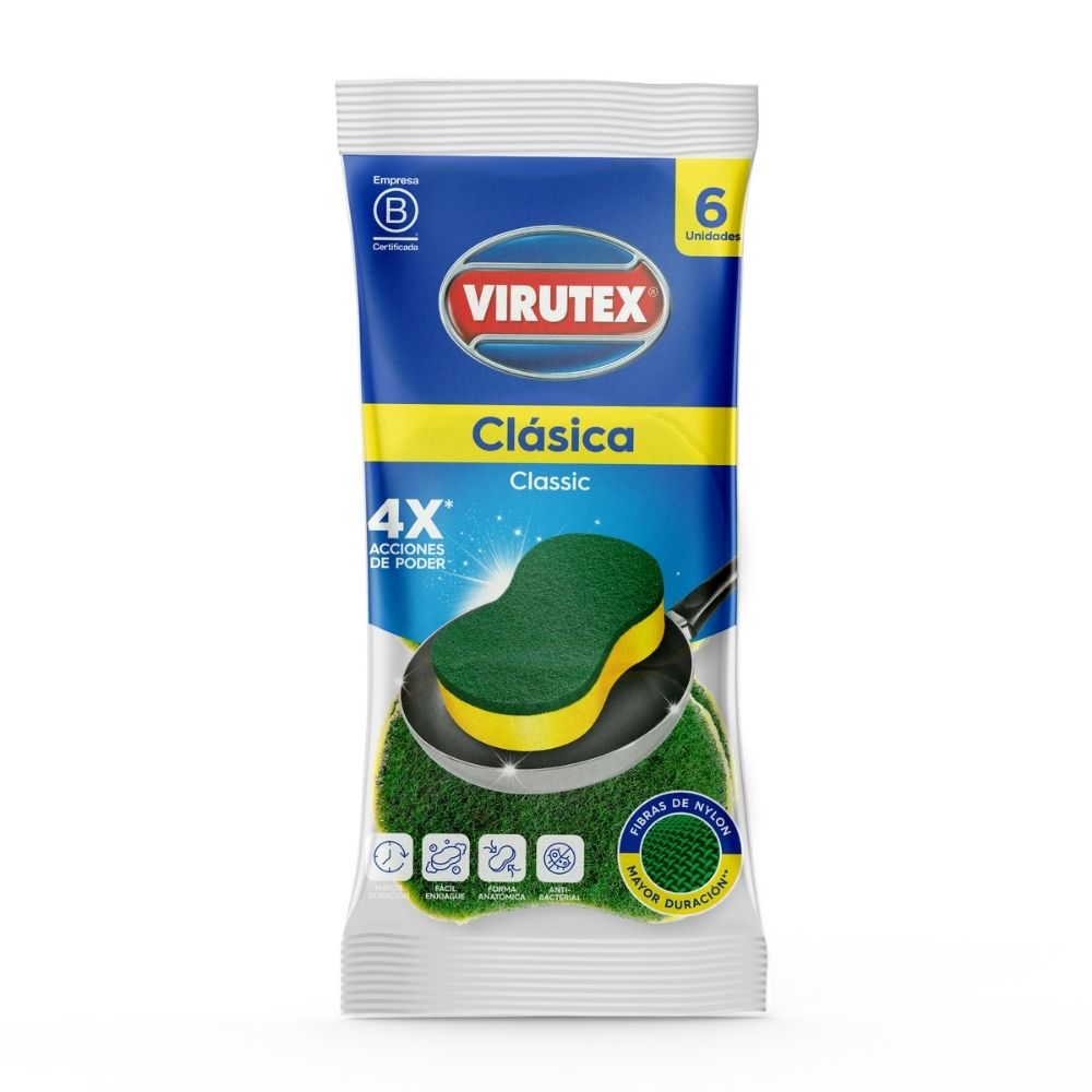 Esponja 2 en 1 Virutex x 6 Unidades