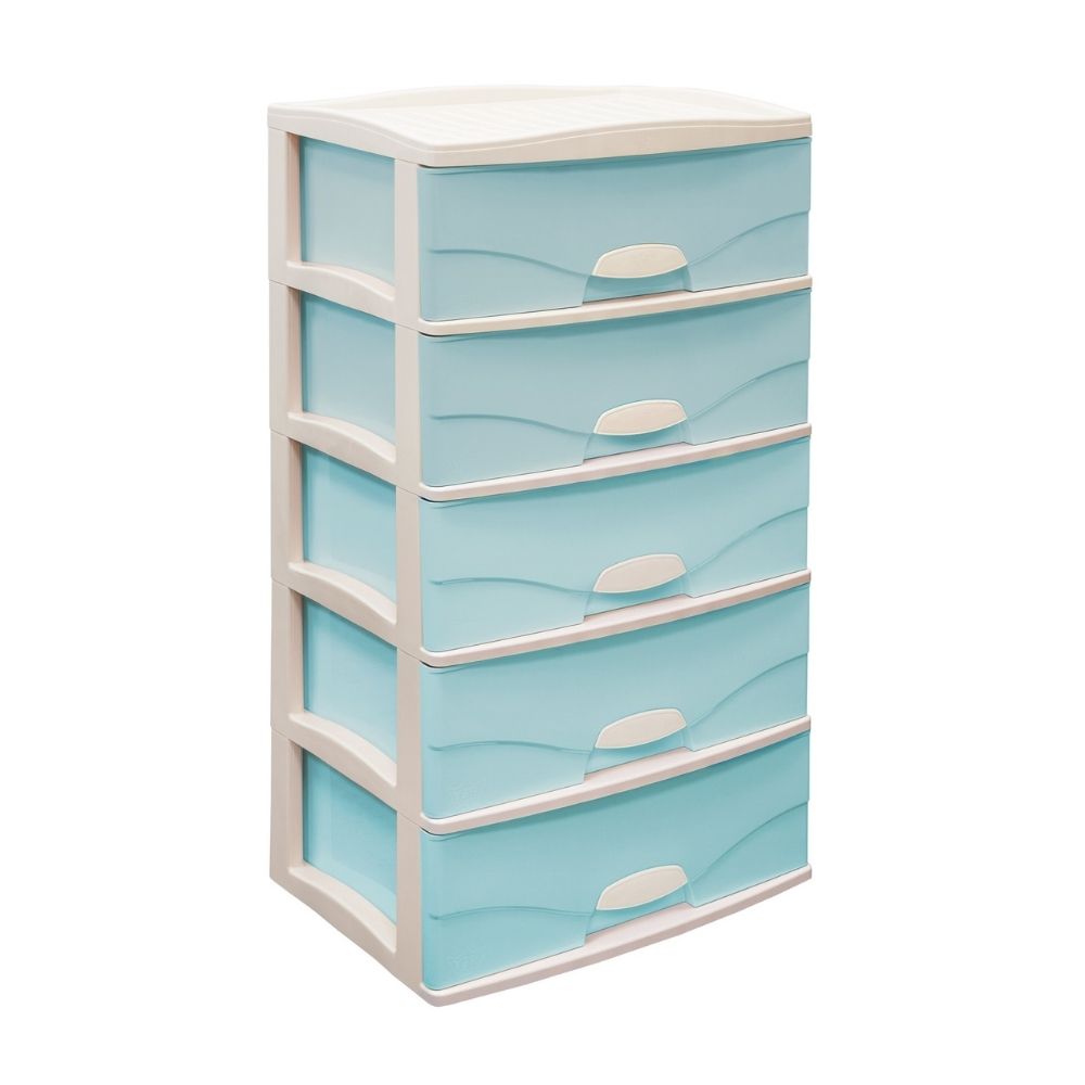 Cómoda Plástica Raymi 5 Pisos Celeste con Beige Humo Reyplast