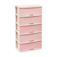 Cómoda Plástica Reyplast Kusi Ratan 5 Pisos Rosado Bebé con Beige
