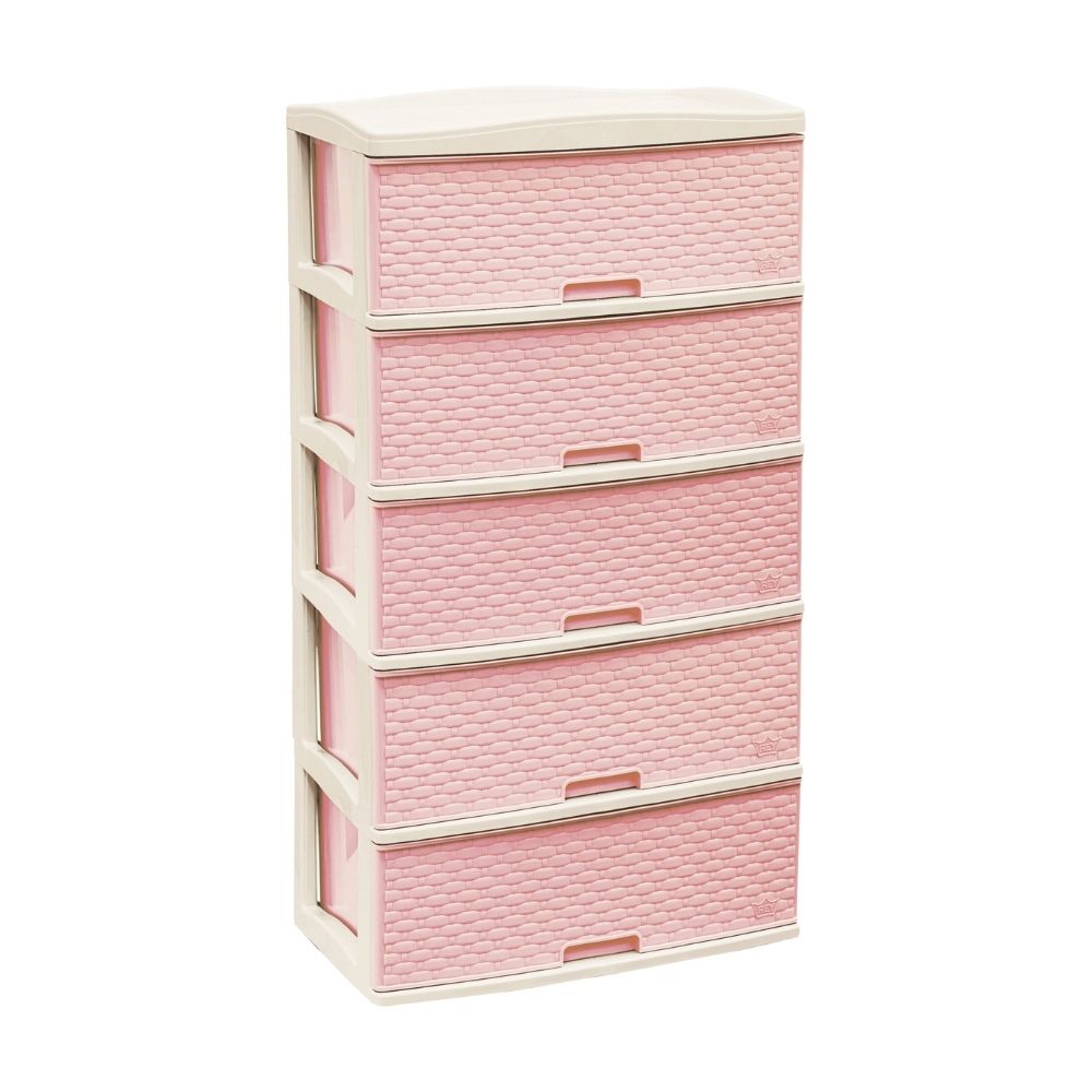 Cómoda Plástica Reyplast Kusi Ratan 5 Pisos Rosado Bebé con Beige