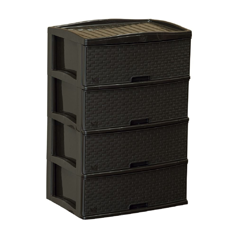 Cómoda Plástica Kusi Ratan 4 Pisos Marrón Moro Reyplast