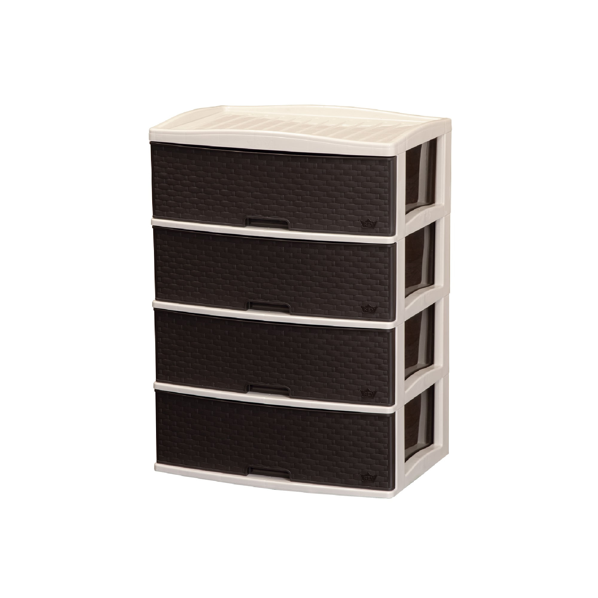 Cómoda Plástico Kusi Ratan 4 Cajones Marrón Moro con Beige Reyplast