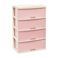 Cómoda Plástica Reyplast Kusi Ratan 4 Pisos Rosado Bebé con Beige