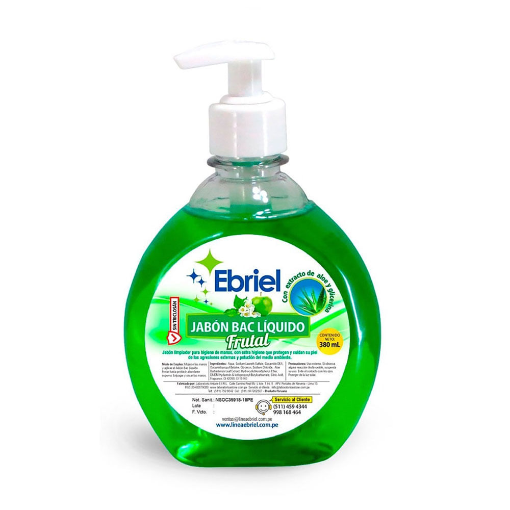 Jabón Líquido Frutal Ebriel 380ml Verde con Aloe y Glicerina