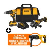 COMBO Dewalt Inalámbrico DCK248P1-K8: Taladro Percutor + Esmeril Angular + Rotomartillo + Bateria 5ah
