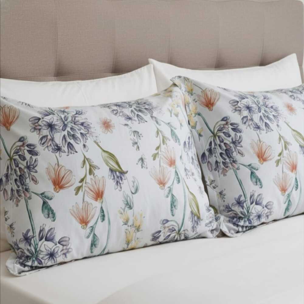 SET X 2 FUNDAS DE ALMOHADA DECORATIVA ALGODON 180 HILOS 70 X 50 CM AGAPANTOS FREE HOME