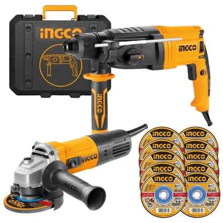 Combo Rotomartillo Ingco 950W RGH9528 con Amoladora Angular 750W AG75028 con 10 Discos MCD121155 Combo Rotomartillo Ingco 950W RGH9528 con Amoladora Angular 750W AG75028 con 10 Discos MCD121155