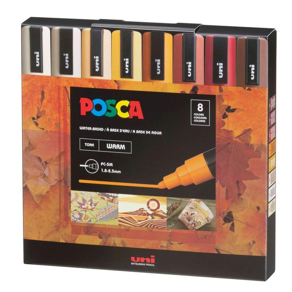POSCA Pack PC-5M 8C Warm Color Nueva Presentación X8