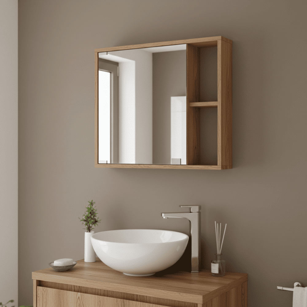 Gabinete Botiquin para Baño con Espejo Rectangular 61x38cm Mininova Almendra Espejos Monterrey