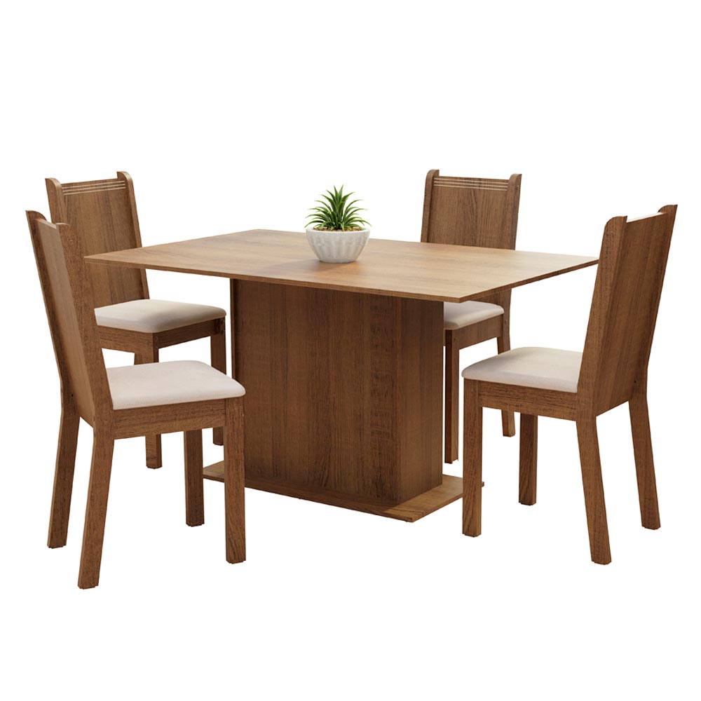Juego de Comedor Luana con 4 Sillas Marron/Sintetico Beige