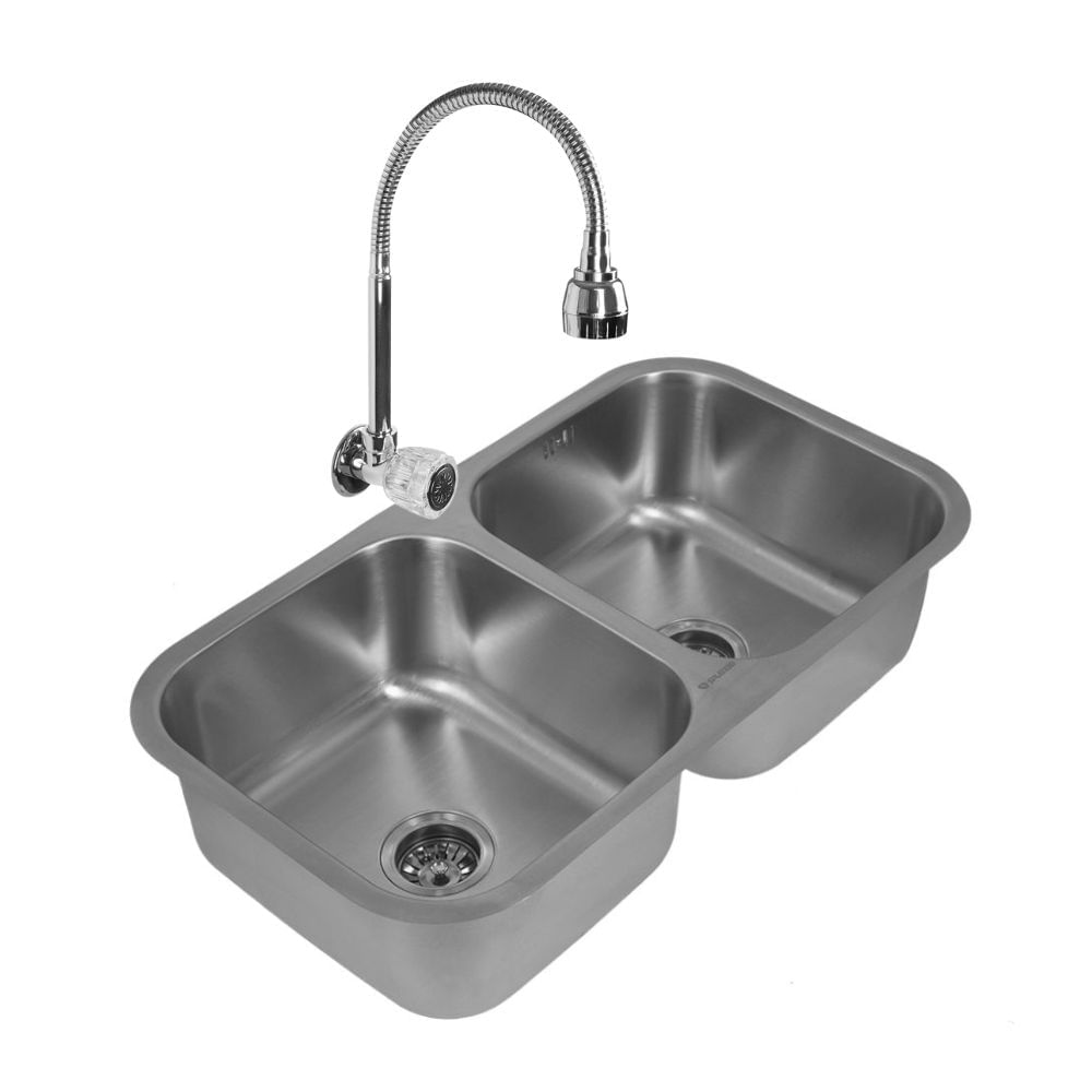 Combo Lavadero Serpens 2 pozas 82x46 Splendid + Llave de lavadero Galápagos Pico Flexible Plata Italgrif