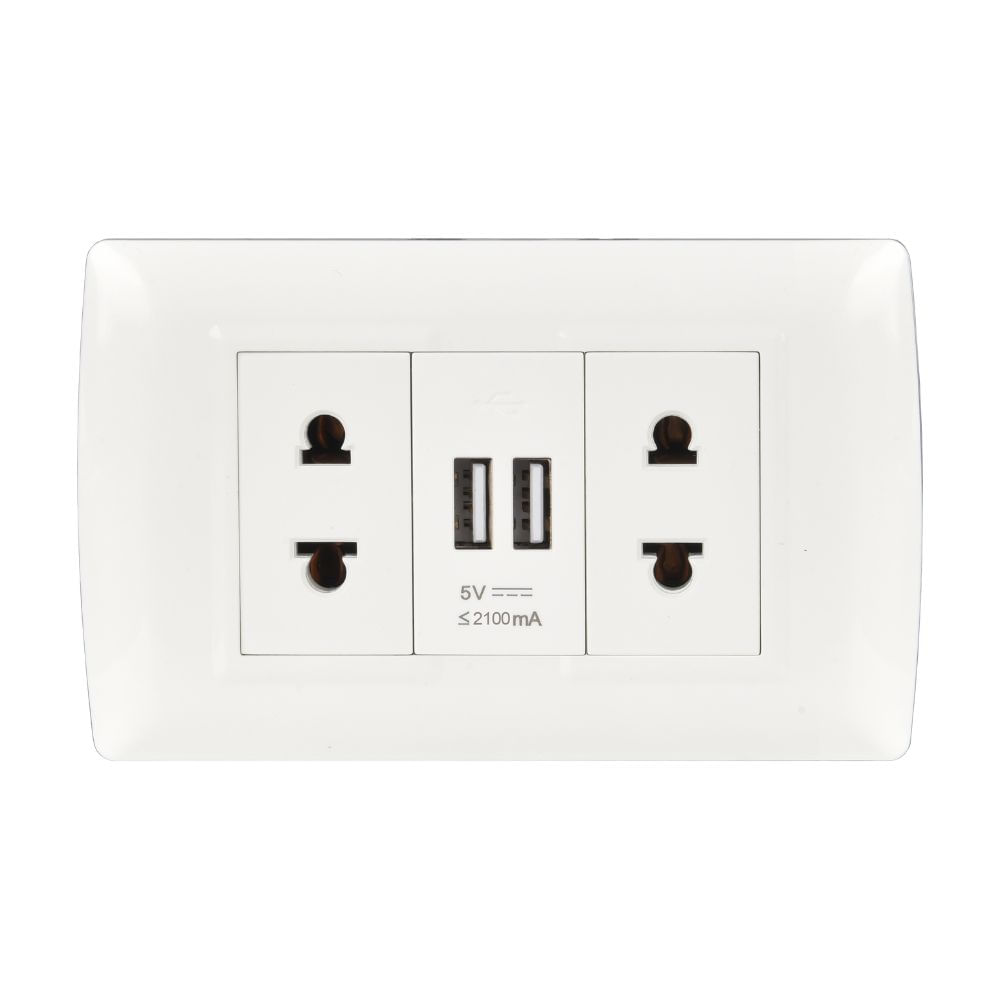 Tomacorriente Doble + USB Basic Orange Blanco de 16A 250V