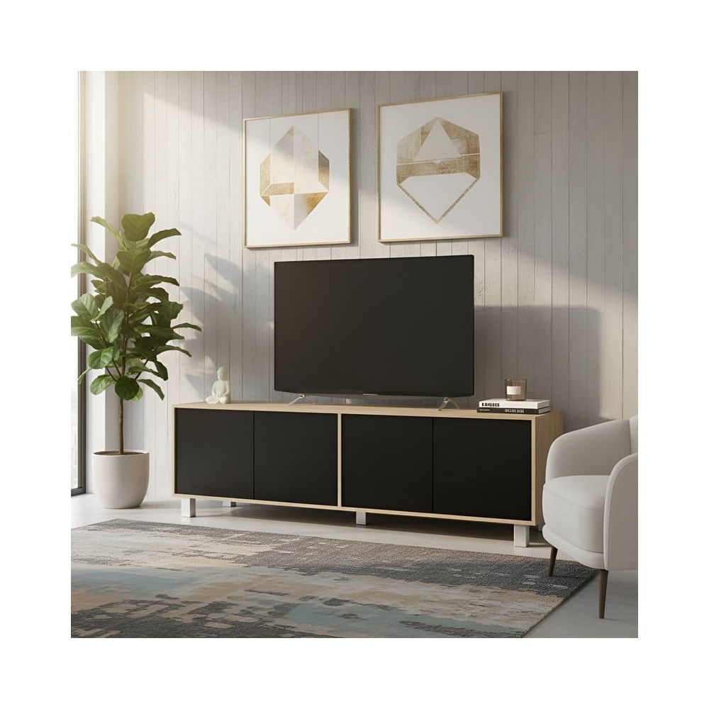 Mesa de TV Silver con 4 Puertas y Canto Grueso Color Negro\Panela TU MESITA