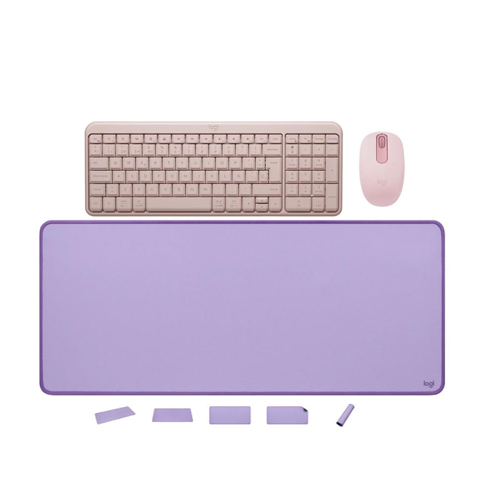 KIT LOGITECH TECLADO K250 MOUSE M196 ROSADO PAD MOUSE 30x70 LILA