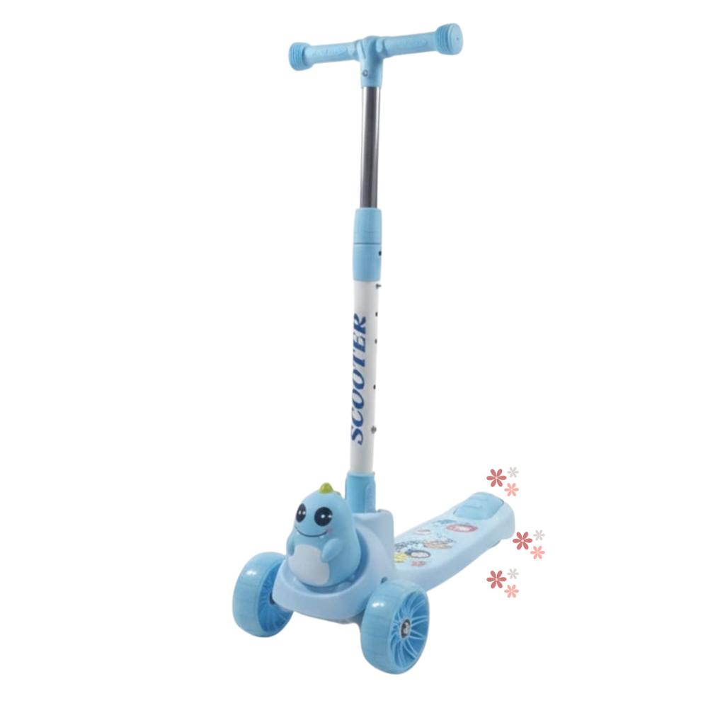 Scooter Monopatín para Niños y Niñas con 3 Ruedas Diseño Dinosaurio Kawaii Celeste
