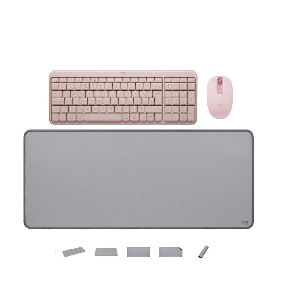 KIT LOGITECH TECLADO K250 MOUSE M196 ROSADO PAD MOUSE 30x70  GRIS