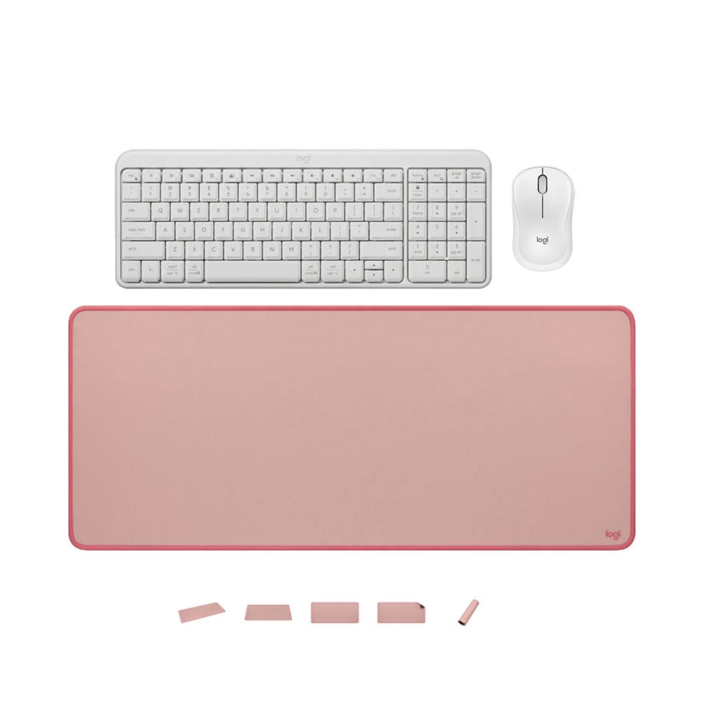 KIT LOGITECH TECLADO K250 MOUSE M240 BLANCO PAD MOUSE 30x70 ROSADO