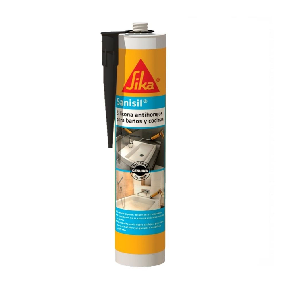 Silicona Sanisil negro 280ml Resistente al Moho Sika - Uso en baños y cocinas