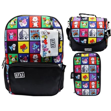 Pack Escolar Mochila BT21 Negro Oficio