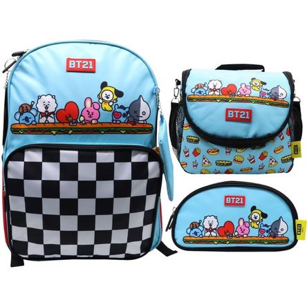 Pack Escolar Mochila BT21 Celeste Oficio Pack Escolar Mochila BT21 Celeste Oficio