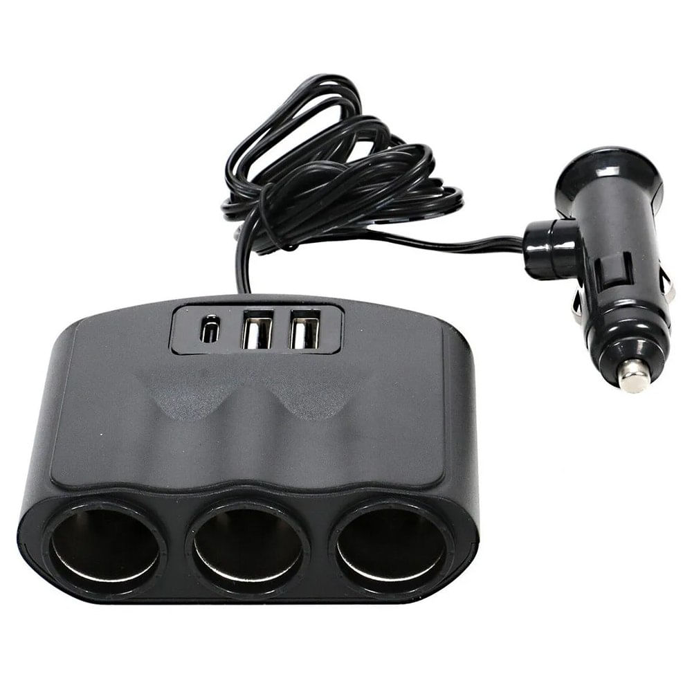 Splitter Cigarrera de Carga para Auto 1 x 3 sockets mas 2USB mas 1 tipo C 12v 24v Splitter Cigarrera de Carga para Auto 1 x 3 sockets mas 2USB mas 1 tipo C 12v 24v